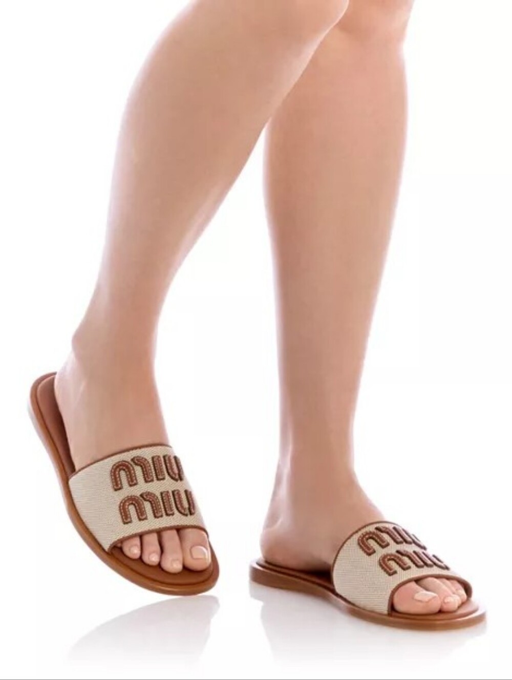 Miu MiuCanvas Logo Flat Slide Sandals Size 6